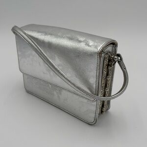 Vintage Magda Makkay Silver Clutch w/ Rhinestones, Mirror & Coin Purse